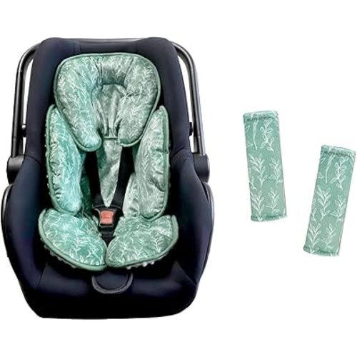 Baby Car Seat Strap Covers Shoulder Pads for Baby Kid, Green Baby Car Seat Head and Body Support,2-in-1 Reversible CarSeat Insert,Soft Cushion for Stroller, Swing, Bouncer,Green Sage