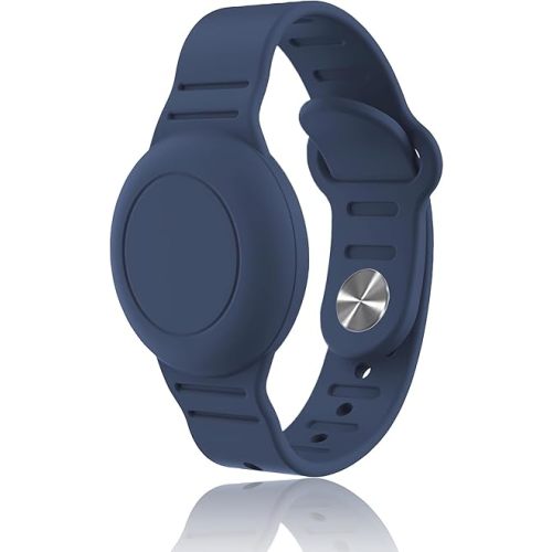 Kids Waterproof Airtag Bracelet Compatible with Apple AirTag, Hidden Silicon Protective Case for Air Tag GPS Tracker Holder, Adjustable Anti-Lost Watch Band for Toddler Child (Navy)