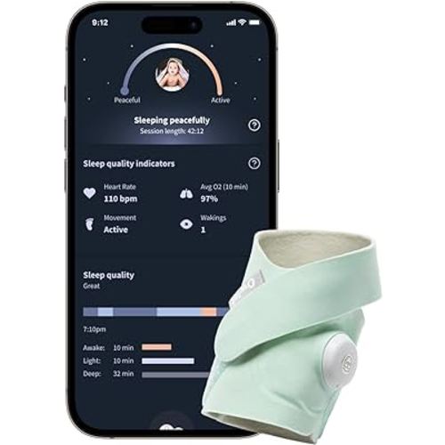 Owlet Dream Sock® - FDA-Cleared Smart Baby Monitor - Track Live Pulse (Heart) Rate, Oxygen in Infants - Receive Notifications - Mint