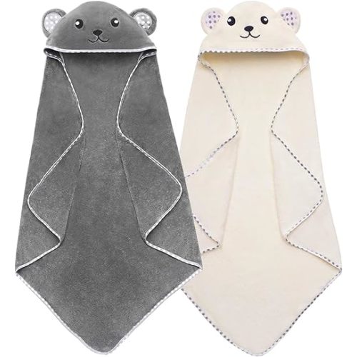 Hooded Baby Towels, 2 Pack Ultra Soft Baby Bath Towels, Absorbent Baby Towels with Hood for Boys, Girls, Babies, Toddler, Infant, Kids - Large 31 X 31 inch Newborn Essential (Panda)