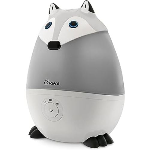 Crane Ultrasonic Cool Mist Animal Humidifier for Kids' Bedroom & Nursery, Adjustable 0.5 Gallon, Auto Shut-Off Silver Fox 0.5 Gallon Grey