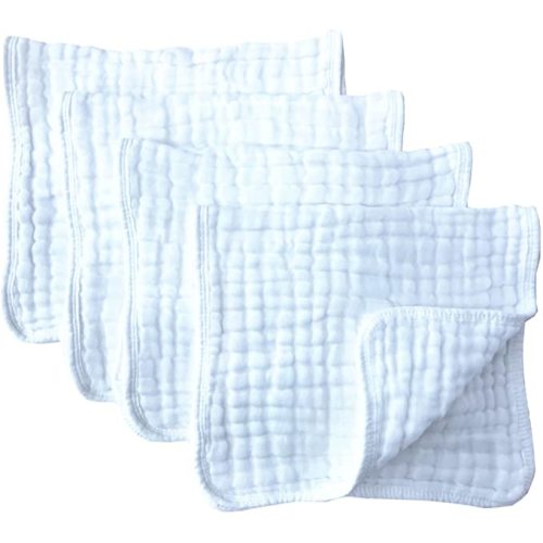 Synrroe Muslin Burp Cloths 4 Pack Large 20" by 10" 100% Cotton 6 Layers Extra Absorbent and Soft - White - Large 4 Pack