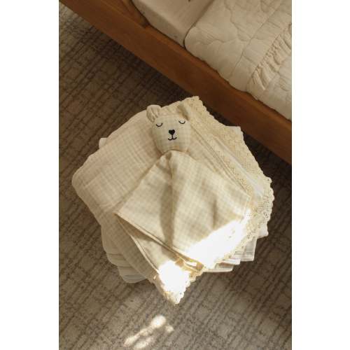 Cream Solids + Gingham QUILTED 6 Layer Gauze Blanket