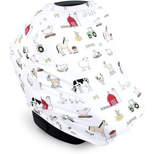 Hudson Baby Unisex Baby Multi-use Car Seat Canopy, Farm, One Size
