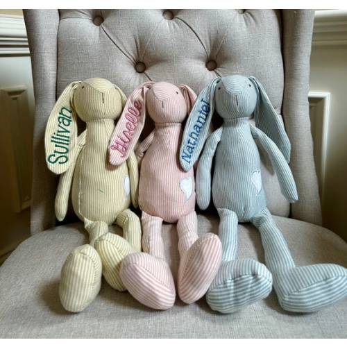 Personalized Floppy Heart Striped Easter Bunny, Kids Stuffed Animal Plush Stripe Rabbit, Easter Basket Embroidered Ear Bunnies, Baby Gift - Etsy