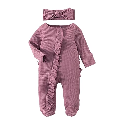 YINGISFITM Baby 3 6 Months Girl Clothes Newborn Onesie Ruffle Long Sleeve Ribbed Romper Jumpsuit One Piece Hospital Outfit