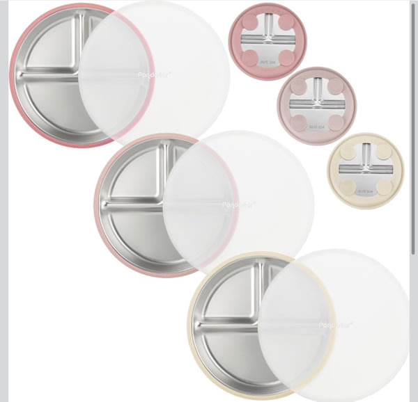 3 Pack Stainless Steel Baby Suction Plates with Lids