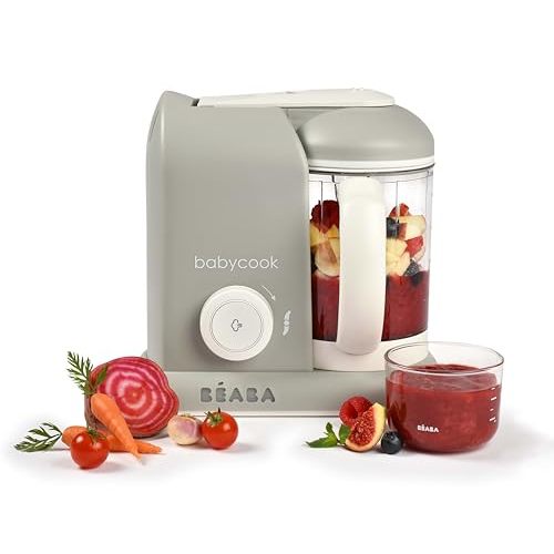 BEABA Babycook Solo 4 in 1 Baby Food Maker, Baby Food Processor, Steam Cook + Blend, Lrg Capacity 4.5 Cups 27 Servings in 20 Mins, Cook Healthy Baby Food at Home, Dishwasher Safe, Cloud