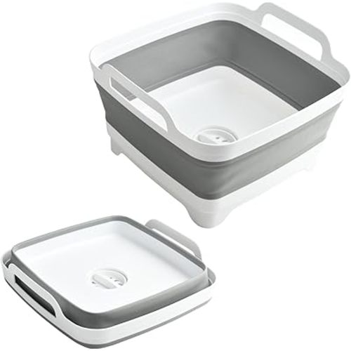 Collapsible Bucket,Wash Bucket,Collapsible Wash Basin,Collapsible Dish Tub,Collapsible Basin,Space Saving Multiuse Foldable Sink Tub, 9L Camping Sink Foldable, Kitchen Sink Basin (Gray)