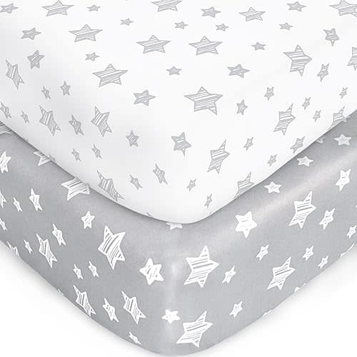 Crib Sheets for Boys or Girls 2 Pack, Fitted Crib Sheet for Standard Size Crib and Toddler Mattresses, Soft and Breathable Material, Grey & White