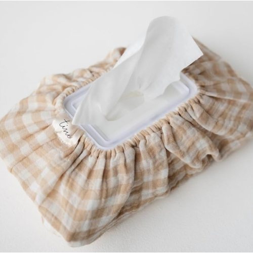 Baby Wipes Cover – Universal Size, One Size Fits All Wipes Packages | Muslin Cotton Tissue Cover for Nursery, Diaper Bag & Changing Table, Station | Gingham & Neutral Patterns (Beige Gingham)