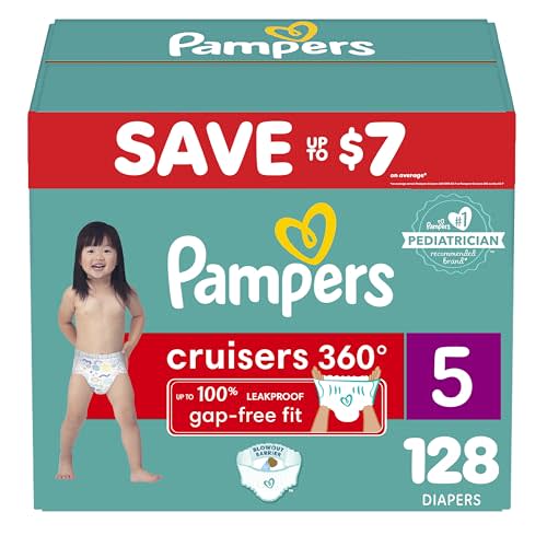 Pampers Cruisers 360 Diapers - Size 5, One Month Supply (128 Count), Pull-On Disposable Baby Diapers, Gap-Free Fit