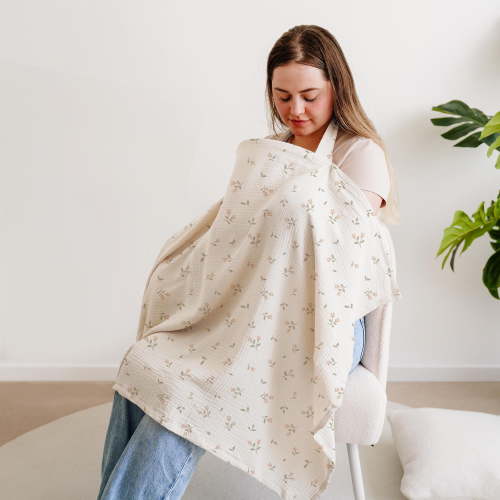 Muslin Nursing Covers for Breastfeeding,Privacy Breast Feeding Cover with Arch Neckline,Cotton Nursing Apron