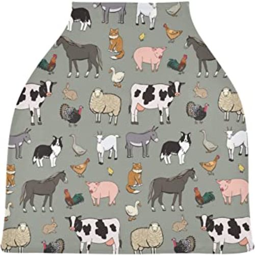 Farm Animals Pattern Infant Car Seat Cover, The Stretchy Nursing Scarf, Car Seat Canopy, Shopping Cart Cover and High Chair Cover
