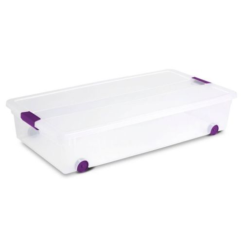 Sterilite 60qt Clear View Underbed Storage Bin With Latch Purple