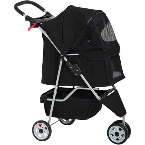 BestPet 3 Wheels Pet Stroller Dog Cat Cage Jogger Stroller for Medium Small Dogs Cats Travel Folding Carrier Waterproof Puppy Stroller with Cup Holder & Removable Liner,Black