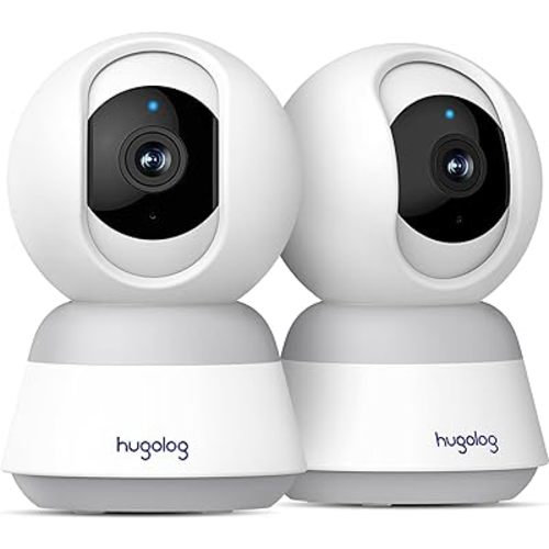 Hugolog 3K 5MP Indoor Pan/Tilt Security Camera with Auto-Focus(2pcs),Ideal for Baby Monitor/Pet Camera/Home Security,Starlight Color Night Vision,Human/Pet AI,Noise Reduction,US Cloud,Works with Alexa