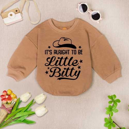 It&#39;S Alright To Be Little Bittty Baby Romper Sweatshirt, Western Baby Bubble Romper, Funny Cowboy Bodysuit Baby Girl, Newborn Clothes