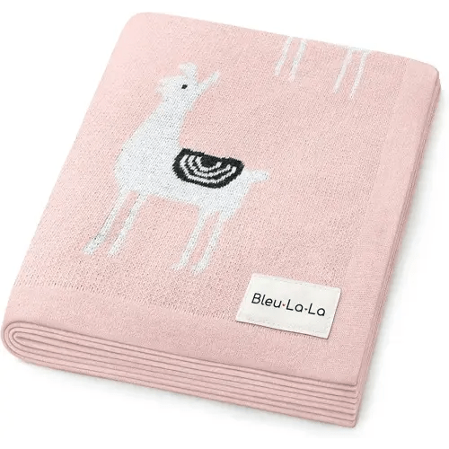Knit Swaddling Baby Blanket - 100% Fine Loomed Cotton Cozy Receiving Cuddle Stroller Crib Swaddling Stroller Swaddle Quilt Blanket for Newborns Infants Toddler Boys and Girls (Llama - Pink)