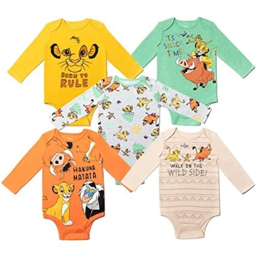 Disney Lion King Winnie The Pooh Nightmare Before Christmas Mickey Mouse Baby 5 Pack Bodysuits Newborn to Infant
