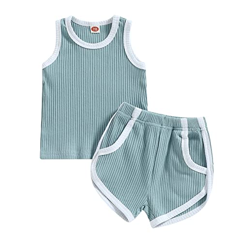 Arvbitana Unisex Toddler Baby Boy Girl Summer Clothes Sleeveless Vest Tank Top+Short Pants Cotton Two Piece Solid Outfit Set