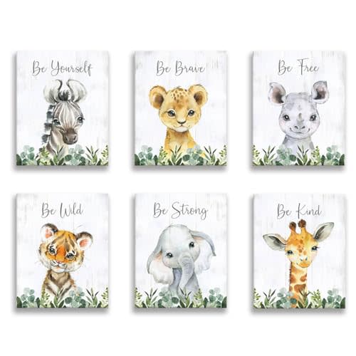 Cute Bathroom Decor - Cute Watercolor Animals Canvas Art Wall Decor Room Decor Elephant Wall Decor Watercolor Tiger Giraffe Rhino Zebra Lion Inspirational Wall Art Bedroom Stretched 20x25cmx6pcs