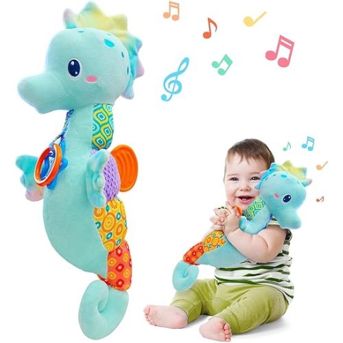 Fuzqq Baby Toys 0-6 Months,Infant Musical Stuffed Animals Soft Toy with Bright Colors,Crinkle Sound Paper, Multi-Textures & Rattles,Baby Newborn Toys for 0 3 6 9 12 Months Boy/Girls(Blue)