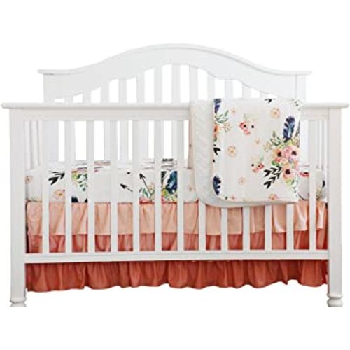 Sahaler Baby Crib Bedding Set for Boy Girls, Nursery Fitted Sheets Baby Minky Blanket Crib Kids Protective Pad Sets(Feather Floral 3pc Set)
