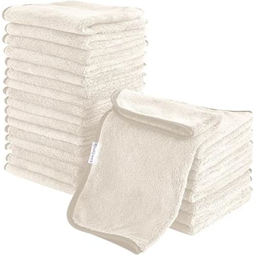 Cosy Family 24 Pack Soft Washcloths Set - 12 x 12 inches, Quick Drying - Highly Absorbent Coral Velvet Fingertip Towel Bathroom Wash Clothes for Bath, Spa, Facial, Kitchen - Cream