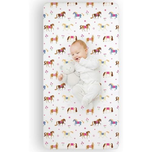 Wildkin 100% Cotton Fitted Crib Sheet – Soft & Breathable Fitted Sheet (Horses)