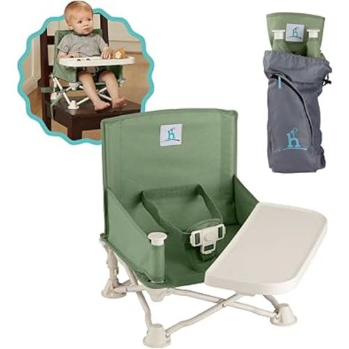 hiccapop OmniBoost Travel Booster Seat with Tray for Baby | Folding Portable Baby Booster Seat for Dining Table, Camping, Beach, Grandma’s | Tip-Free Design Straps to Kitchen Chairs - Booster Chair