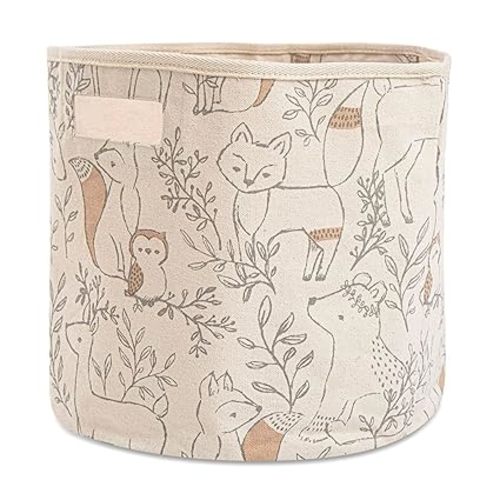 Crane Baby Fabric Round Nursery Storage Basket, Toy Storage, Woodland Nursery Decor, 13"x12", Toy Basket, Baby Storage Organizer, Toy Organizers and Storage Bins, Baby Organizers and Storage, Toy Bins