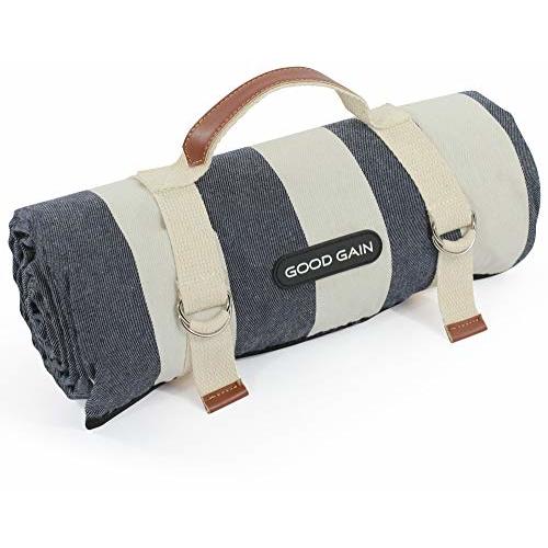 G GOOD GAIN Waterproof Picnic Blanket Portable with Carry Strap for Beach Mat or Family Outdoor Camping Party, Park Blanket for Grass Park, Hiking, Travel, Concerts (Denim Blue)