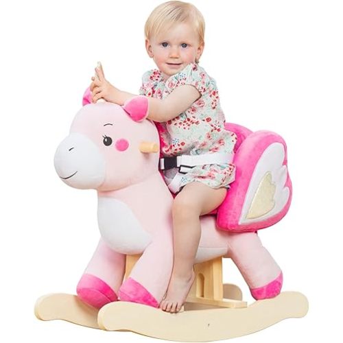 labebe - Baby Rocking Horse, Ride Unicorn, Kid Ride On Toy for 6 Month-3 Year Old, Infant (Boy Girl) Plush Animal Rocker, Toddler/Child Stuffed Ride Toy (Pink)