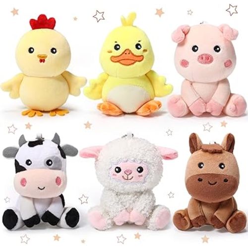 Aoriher 6 Pcs Mini Plush Farm Animals Bulk 4 Inch Cute Stuffed Animals Plush Horse Cow Pig Sheep Duck Chick for Baby Shower Birthday Valentine‘s Day Gift Farm Themed Party Prizes Easter Stuffers