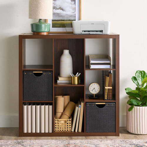 Better Homes & Gardens 6 Cube Organizer with Storage Cubbies, Walnut Finish