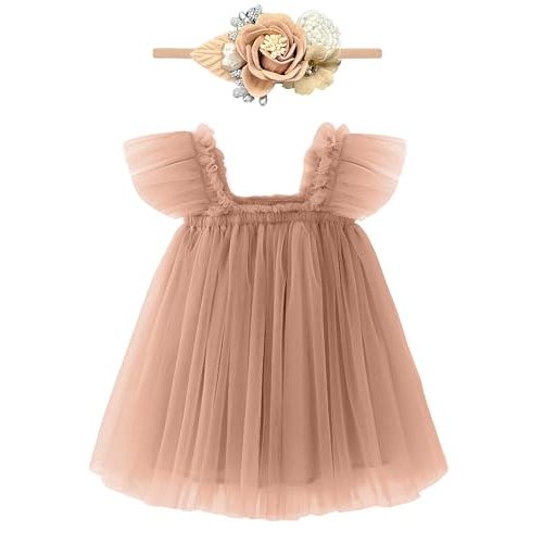 ANHDM Baby Girl First Birthday Outfit Cake Smash 1st Birthday Dress with Flower Headband