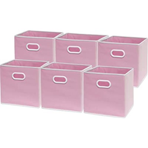 Simple Houseware Foldable Cube Storage Bins with Handles, 11-Inch, Pink, 6-Pack, Fabric Cubes Organizer for Closet or Shelves