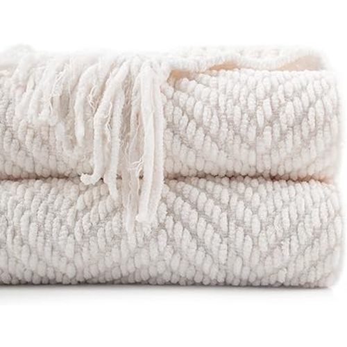 BATTILO HOME Cream White Throw Blanket for Couch, Ivory Throw Blanket for Bed, Warm Decorative White Blanket Throw for Home Decor, 50" x 60"