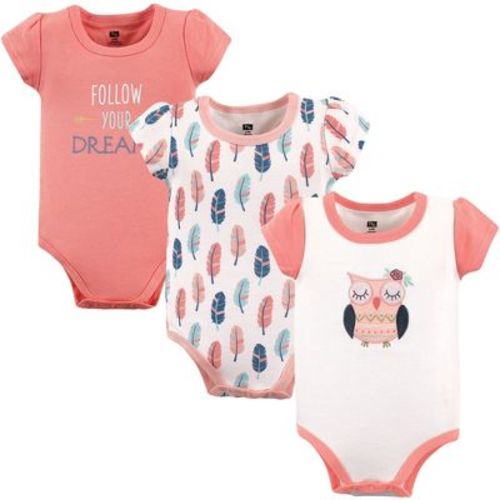 Hudson Baby Infant Girl Cotton Bodysuits 3pk, Boho Owl, 3-6 Months
