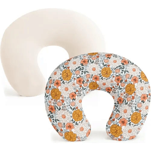 Konssy 2 Pack Nursing Pillow Covers, Stretchy and Soft Nursing Cover for Breastfeeding Pillows, Pillow Slipcover for Baby Girls Boys Newborn (Beige, Floral)