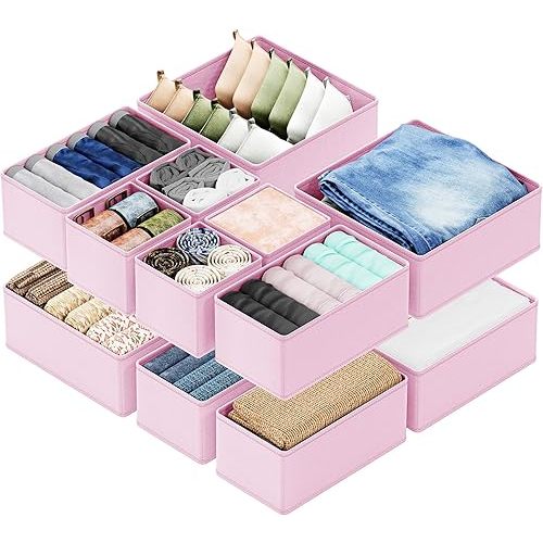SpaceAid Drawer Organizer Clothes, 12 Pack Dresser Organizer Bins for Nursery, Closet Organization and Storage Dividers for Clothing, Baby Clothes, Underwears, Socks (Pink)