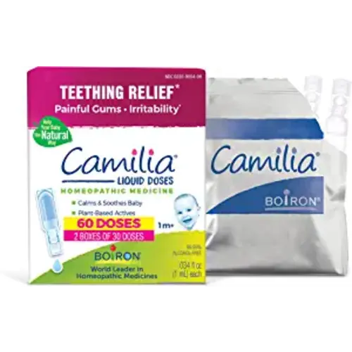 Boiron Camilia Teething Drops for Daytime and Nighttime Relief of Painful or Swollen Gums and Irritability in Babies - 60 Count - 30 Count (Pack of 2)