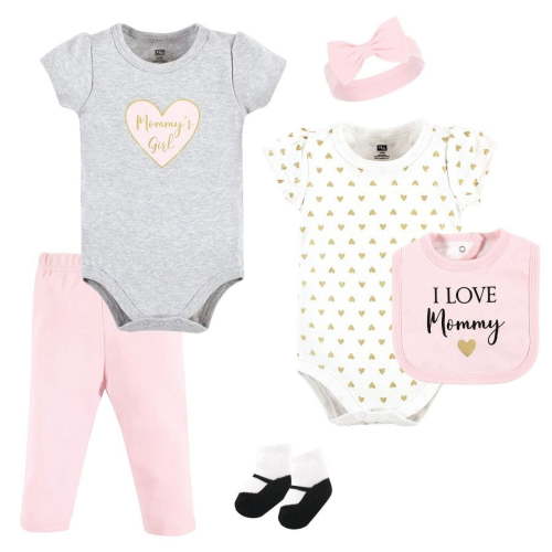 Hudson Baby Infant Girl Cotton Layette Set, Girl Mommy, 6-9 Months