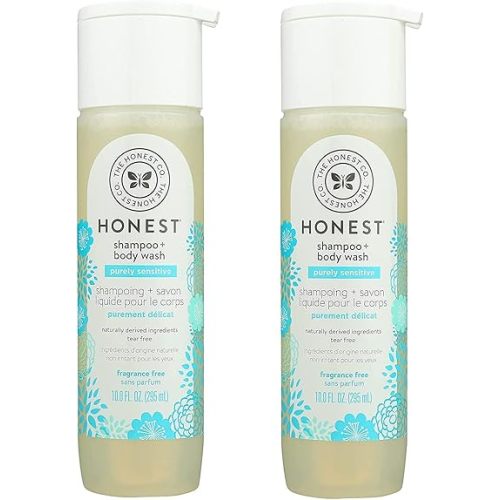 HONEST Purely Simple Fragrance-Free Shampoo + Body Wash | Tear-Free Baby Shampoo with Naturally Derived Ingredients | Sulfate- & Paraben-Free Baby Bath | 10 Fl Oz (Pack of 2)