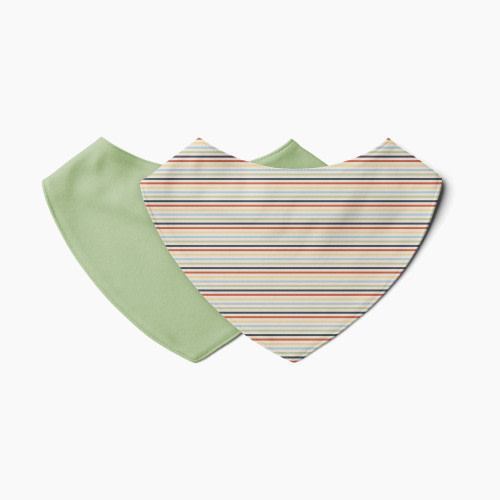 Goumi Kids x Babylist Bamboo & Organic Cotton Bandana Bibs (2 Pack) - Warm Stripe + Fern