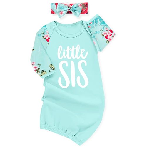 AMAWMW Newborn Baby Girl Little Sister Sleeper Gown Stripe Long Sleeve Nightgown Pajamas Gifts Stuff Essential Outfit
