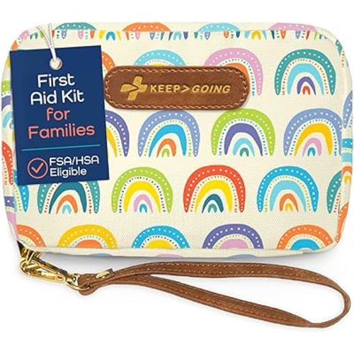 KeepGoing Travel First Aid Kit for Kids – 130 Pc. for Car, Home, Purse, Diaper Bag & Backpack with Latex-Free Bandages - Mini First Aid Kit Travel Size TSA-Approved