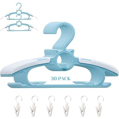 Baby Nursery Closet Hangers,30Pack Ultra Thin Non-Slip and Extendable Laundry Infant Pant Hanger for Newborn Clothes 11-14" Blue Adjustable Children Coat Hanger for Girl Boy Toddler Kids Child