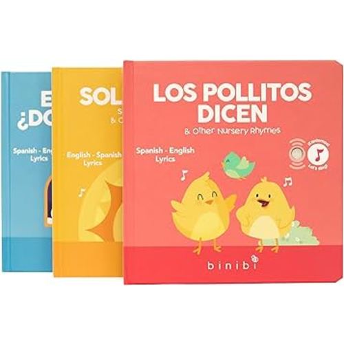 Binibi Spanish Musical Book Bundle for Babies & Toddlers 1-3 | Spanish Nursery Rhymes | 5 Songs on Each Page | Bilingual Children's Books | Libros para bebés en español